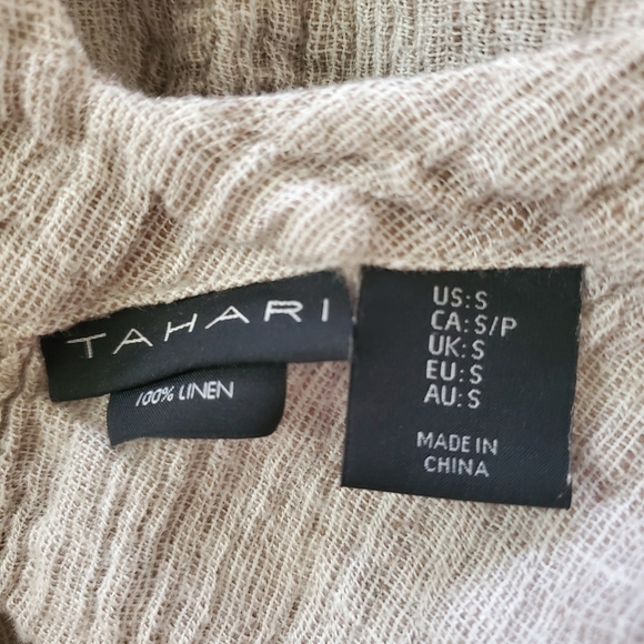 Tahari Linen V-Neck High Low Short Sleeves Top Beachy Coastal - Picture 2 of 6